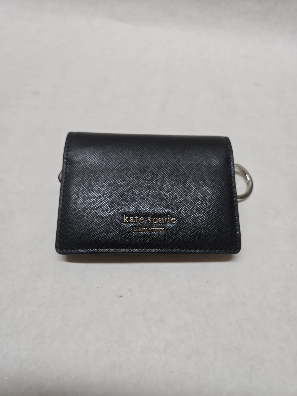 NWT Kate Spade New York Black Leather Card Holder Wallet Key Ring
